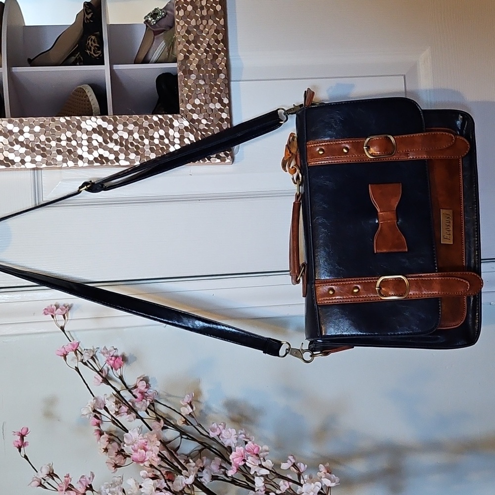 Black and Brown Satchel with Bow Accent